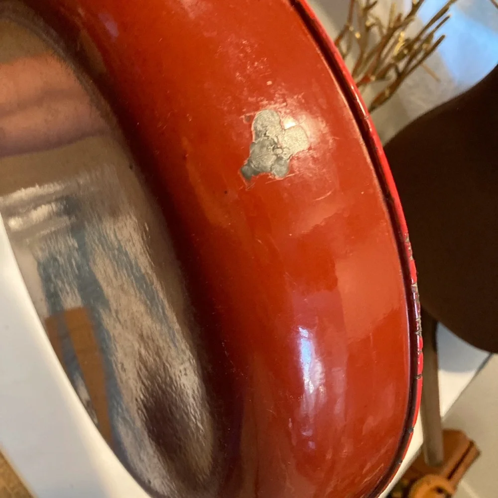 VTG Enamelware BIG Red/White Bowl Cottage core No Chips Inside Bowl/Tray 14.5”